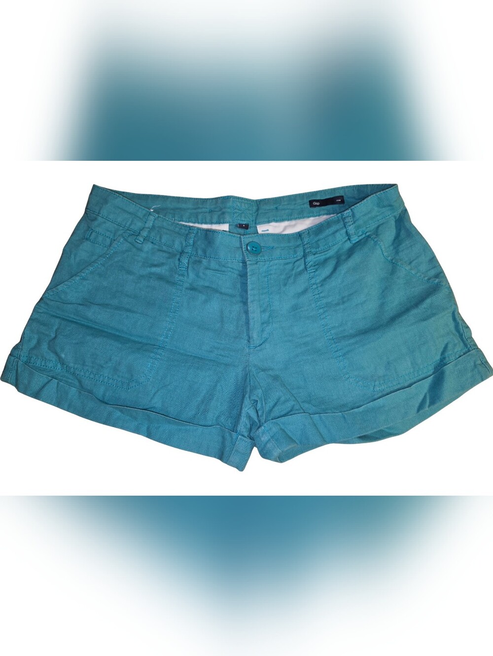 GAP Teal Blue Linen Cotton Blend Cuffed Shorts Size 6 - Picture 2 of 6